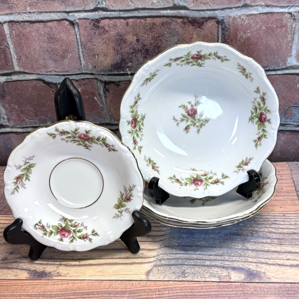 Johann Haviland 7.5” Soup Coupe Bowls Set Of 3 Moss Rose Bavaria Germany + extra